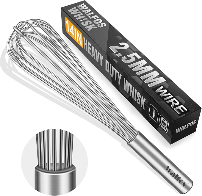 Walfos Whisk, 14in Large Whisks, Heavy Duty Stainless Steel Wire Whisk by Walfos