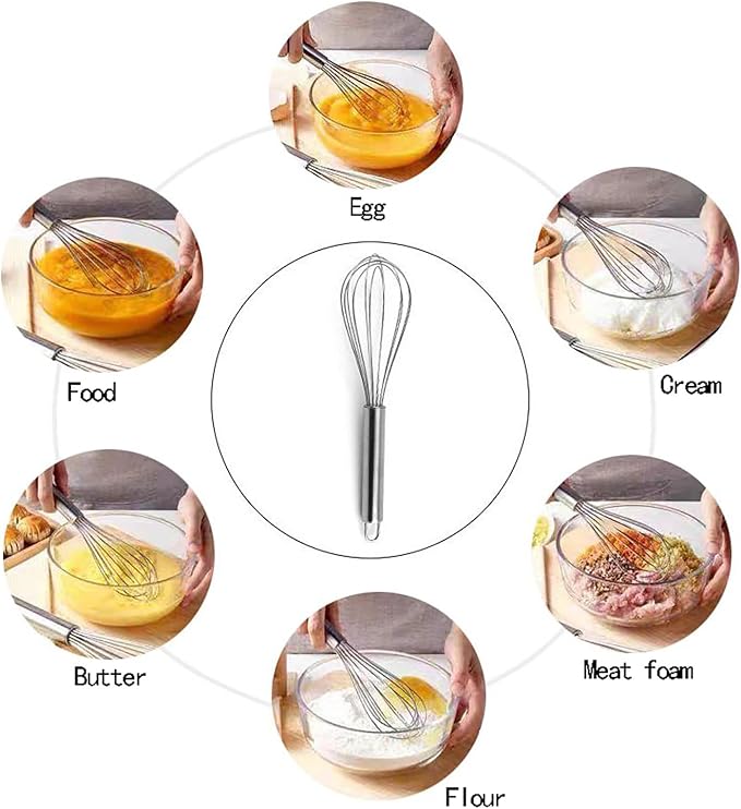3 Pack Egg Whisk and Cooking Brush Scraper Set, Stainless Steel Wire Whisks - Image 5