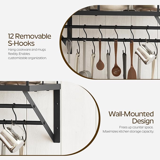 YATINEY Wall Mounted Pot Rack, 23.8 Inch Pot and Pan Organizer - Image 4