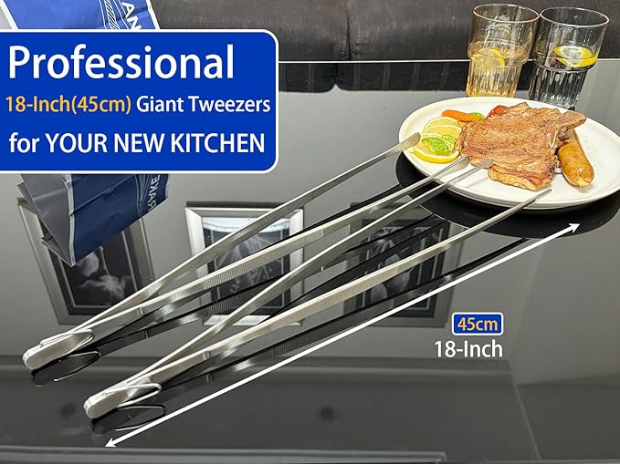 JETKONG 2 Pcs 18 Inch Stainless Steel Grill Tongs Heavy Duty Giant Tweezer Tongs - Image 4