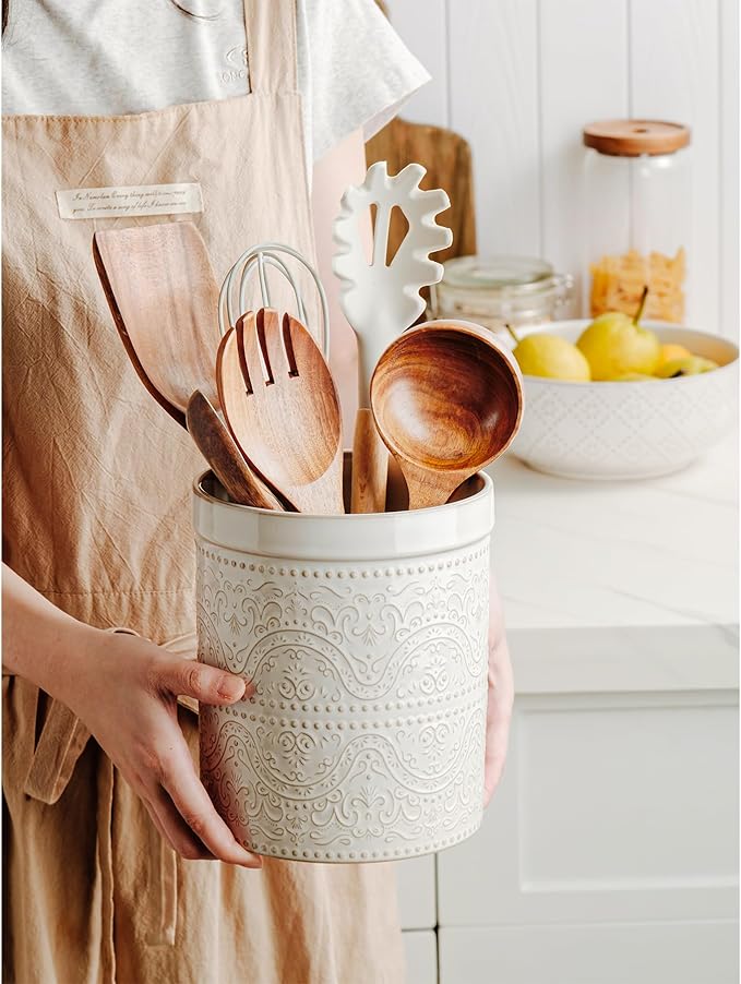 Kitchen Utensil Holder, 7 Inches Large Ceramic Utensil Holder - Image 5