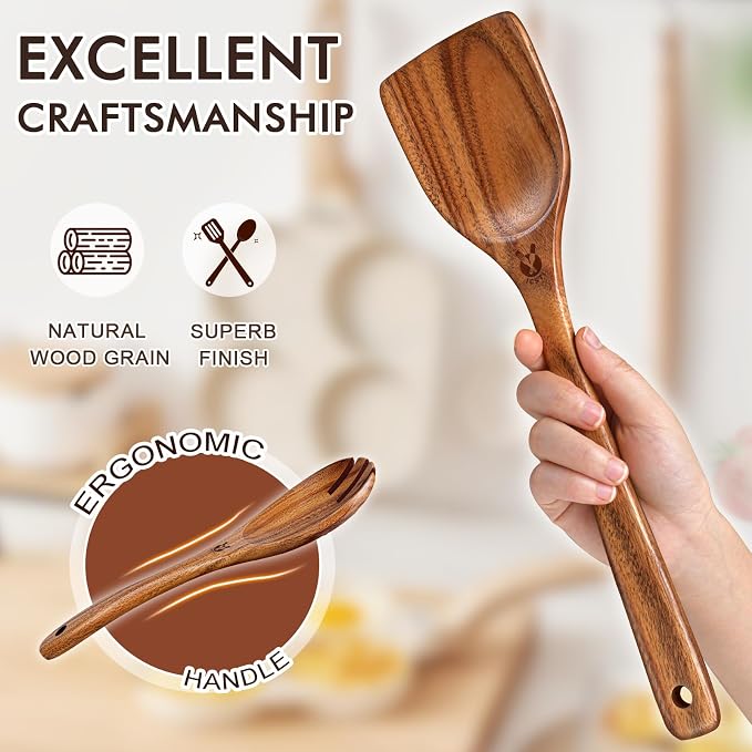 12 Pcs Teak Wooden Utensil Set - Image 5