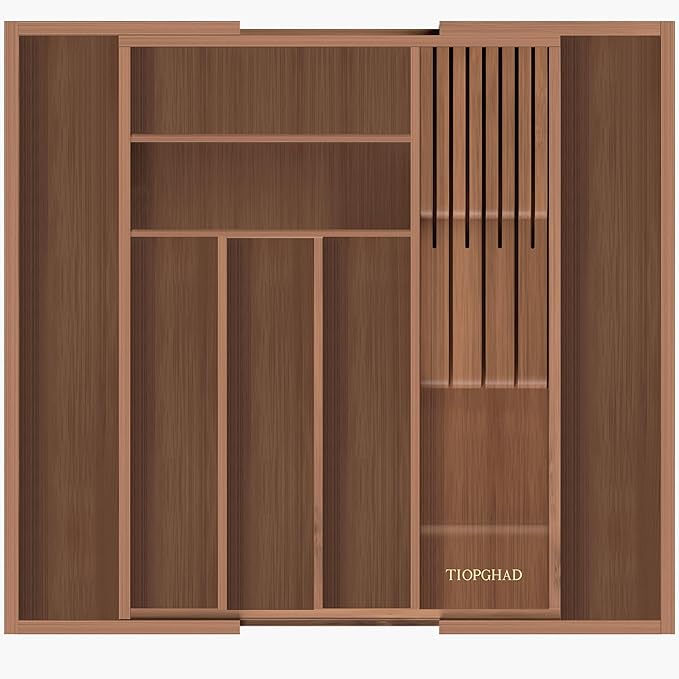 TIOPGHAD Bamboo-Silverware-Drawer-Organizer-Kitchen, Expandable Utensil Holder by TIOPGHAD