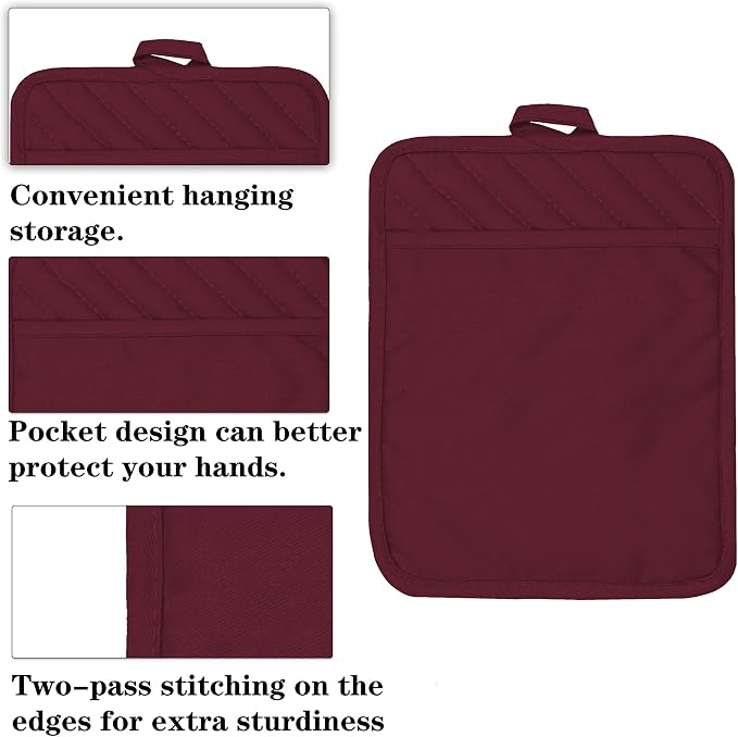Oven Pot Holder with Pocket Cotton Heat Resistant Coaster Potholder Kitchen Hot - Image 3