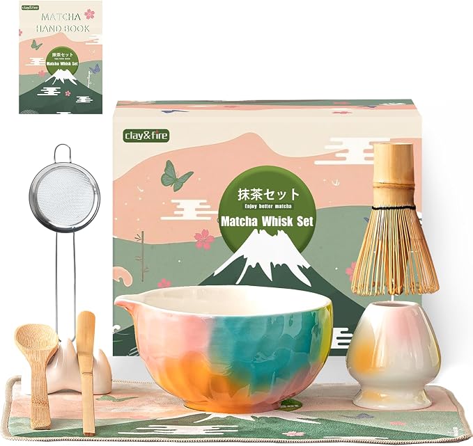 Clay&Fire Matcha Whisk Set，9 Pcs Ceramic Matcha Set, 15 OZ Matcha Bowl by FocusonMatchaWhiskSet