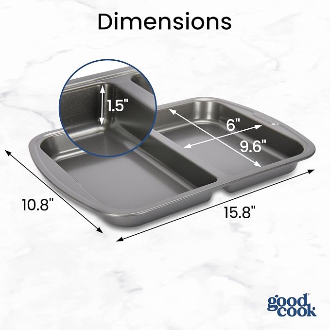 GoodCook Everyday Divided Baking Pan 1.5-Inch Deep 2-Section Non-Stick - Image 2