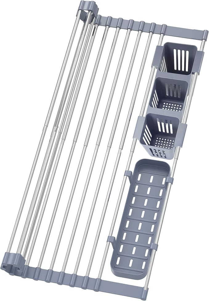 BBXTYLY Expandable Roll Up Dish Drying Rack Up to 22.8''with 2 Storage Baskets by BBXTYLY