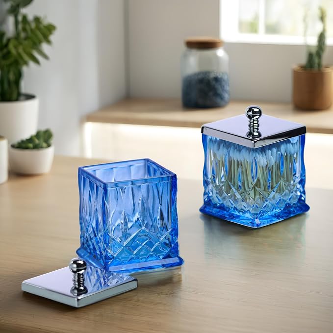 Qtip Holder, 15Oz Blue Glass Apothecary Jars - Image 2