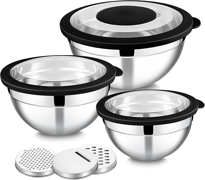E-far Mixing Bowls with Lids and Graters, Stainless Steel Salad Mixing Bowl by E-far