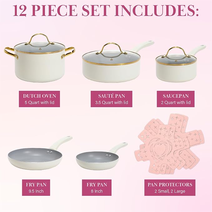 Paris Hilton Epic Nonstick Pots and Pans Set, Tempered Glass Lids, Soft Touch - Image 4