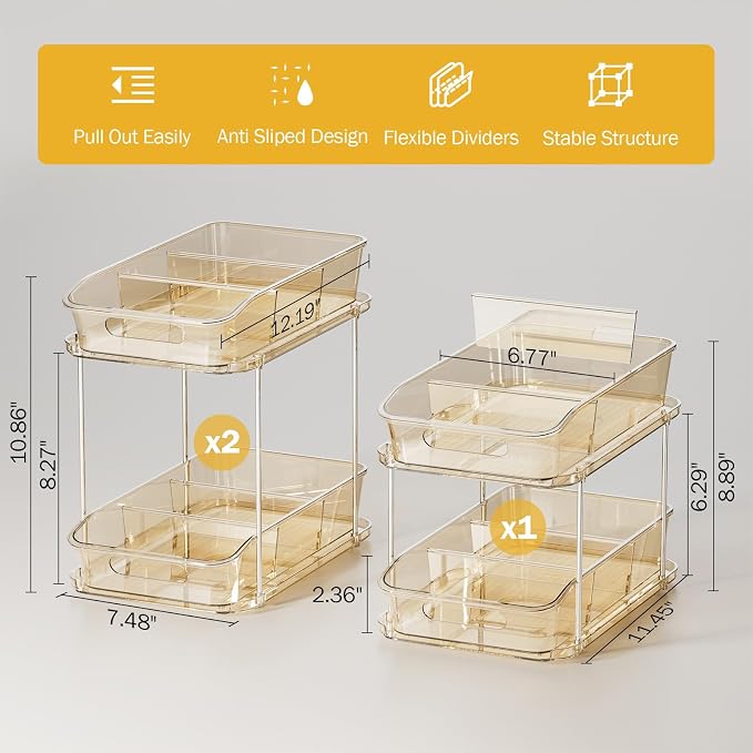 Delamu 2-Tier Under Sink Organizers and Storage, Pull Out Kitchen Pantry - Image 2