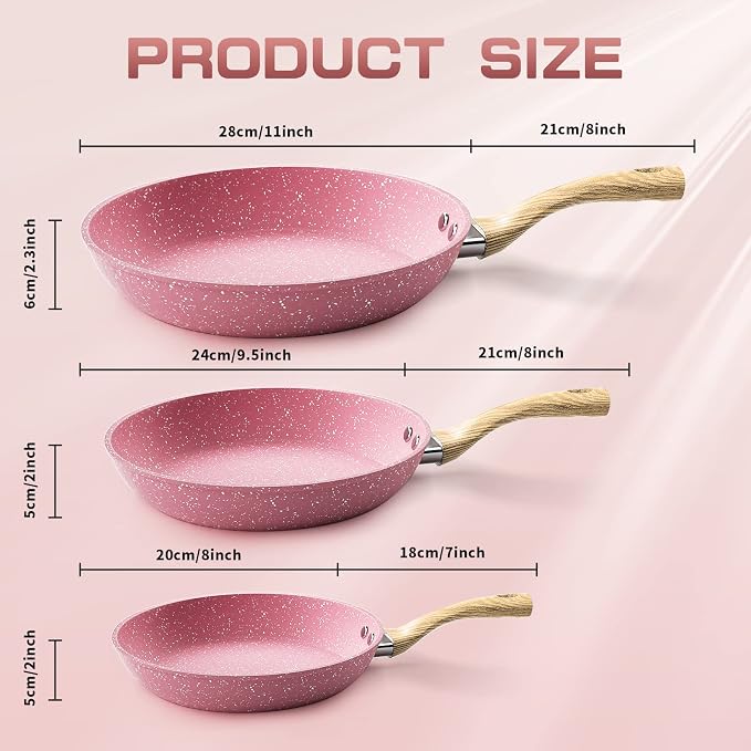 Frying Pan Nonstick, 11 Inch Pink Egg Pan, Non Stick Fry Pan 100% PTFE - Image 7