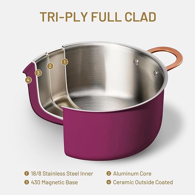 CAROTE 8QT Full Clad Tri Ply Stainless Steel Stock Pot - Image 3