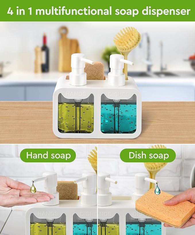 Kitchen Hand Soap and Dish Soap Dispenser Set, Dual Soap Dispenser - Image 4