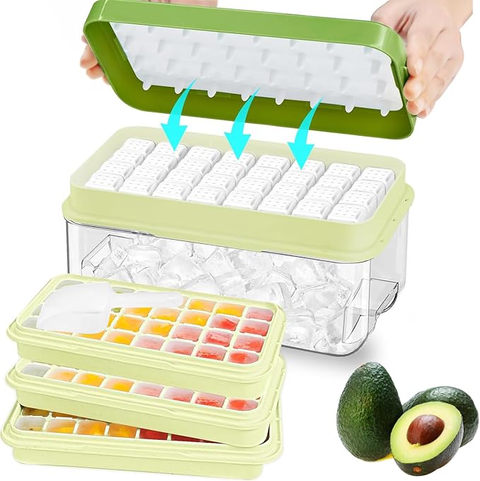 Ice Cube Tray, Ice Tray with Lid and Bin and Ice Scoop, Ice Cube Pop Out Tray by ZZWILLB