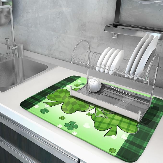 St Patricks Day Shamrocks Lucky Clovers Dish Drying Mat - Image 5
