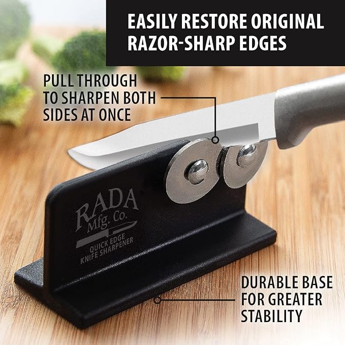 Rada Cutlery Quick Edge Knife Sharpener, 3.5" x 2", Stainless Steel Wheels - Image 2