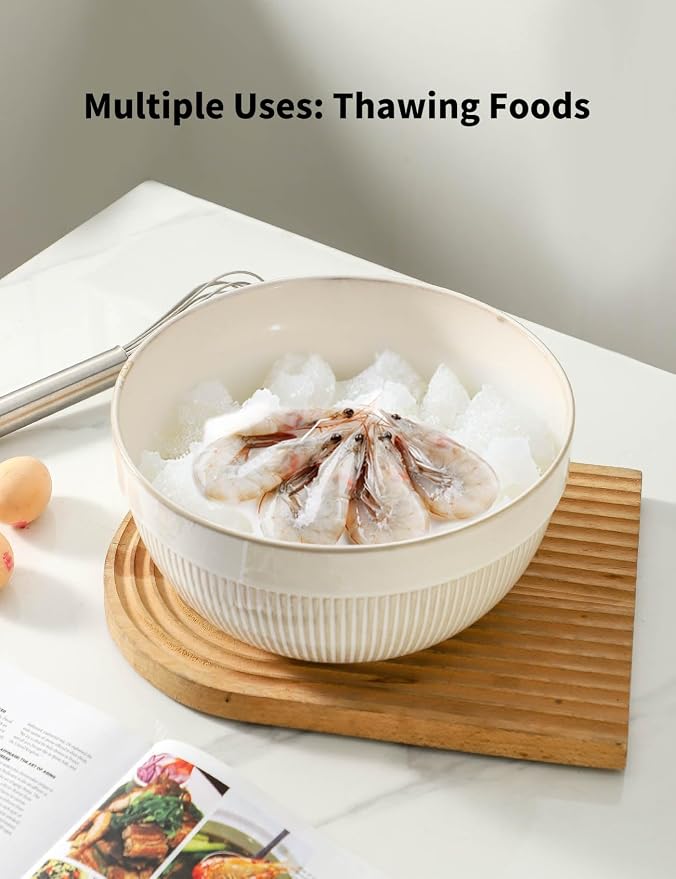 Large Ceramic Mixing Bowls, Glazed White Kitchen Bowl, Dough Kneading, - Image 6