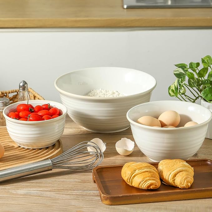 HASENSE Ceramic Mixing Bowls Set, 2.1/1.0/0.5 Qt, Handmade Salad Serving Bowls - Image 5