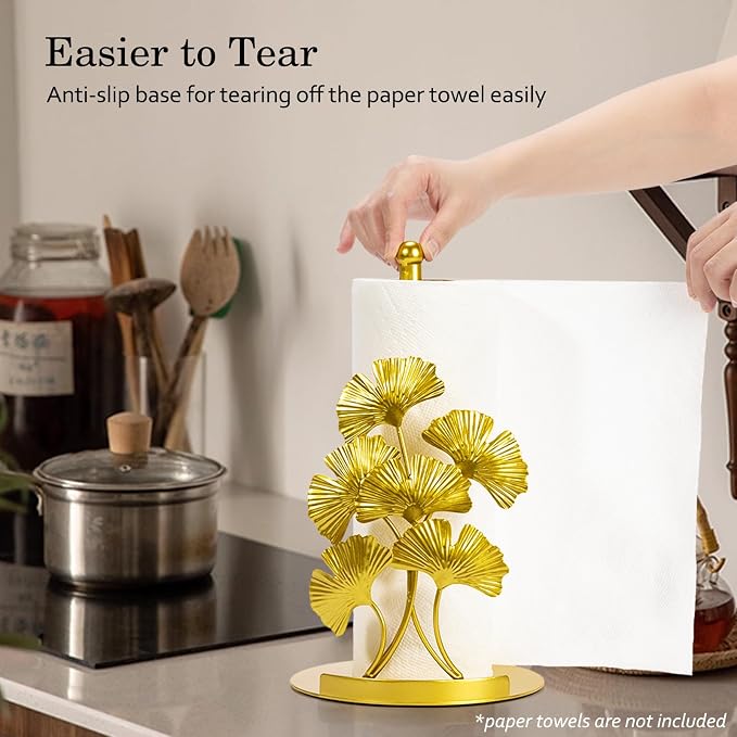 Vintage Gold Ginkgo Paper Towel Holder Countertop - Image 6