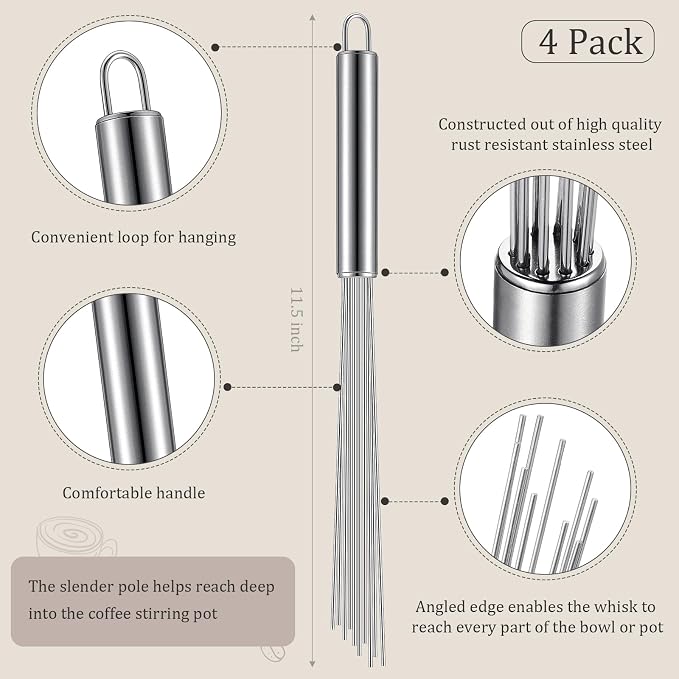 Baderke 4 Pcs Espresso Whisk 11.5 Inch Long Handle Barista Whisk 10 Needles 2 - Image 2