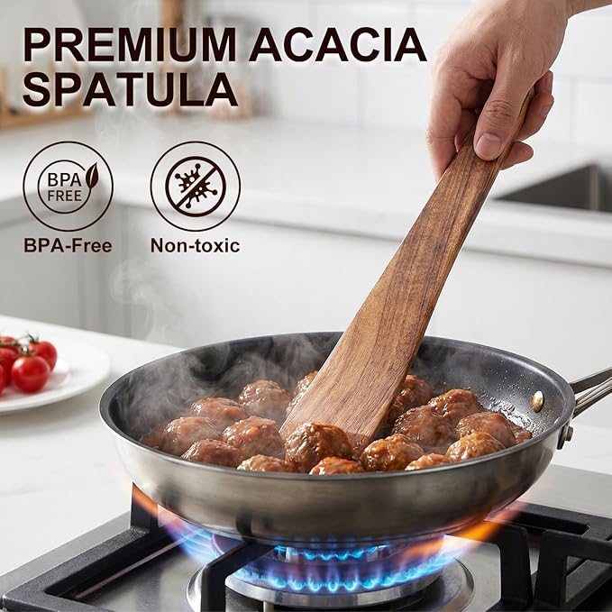 4 Pcs Acacia Wooden Spatula Set Non Toxic Kitchen Utensil Set Slotted Turner - Image 2