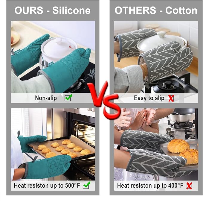 KEGOUU Oven Mitts and Pot Holders 6pcs Set, Kitchen Oven Glove High Heat - Image 5
