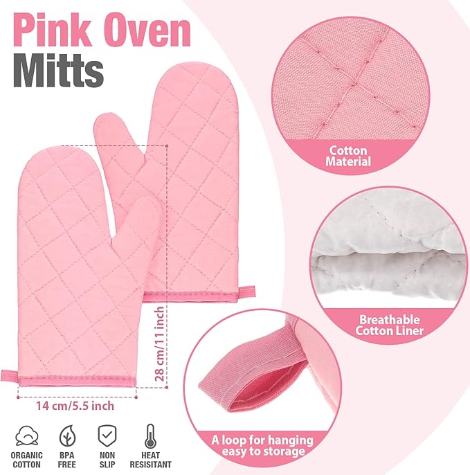 Sumind Pink Oven Mitts and Pot Holders 7 Sets, Heat Resistant Kitchen Gloves - Image 2
