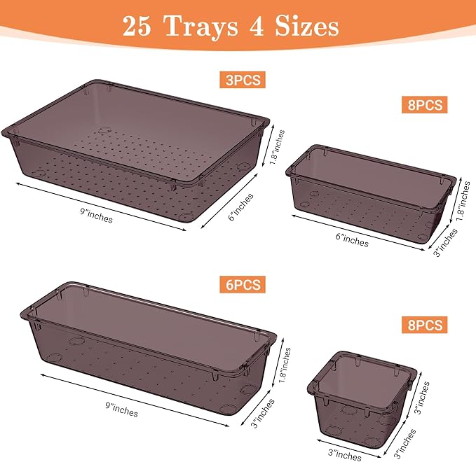 SpaceHacks 25 PCS Plastic Drawer Organizer Set, 4-Size Versatile Organizer - Image 2