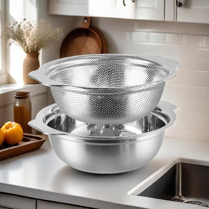 Stainless Steel Colander for Kitchen, 2.5QT Rice Washer Strainer - Image 7