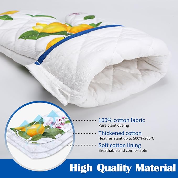 Summer Lemon Oven Mitts and Pot Holders Sets 2Pcs, 100% Cotton Heat Resistant - Image 2