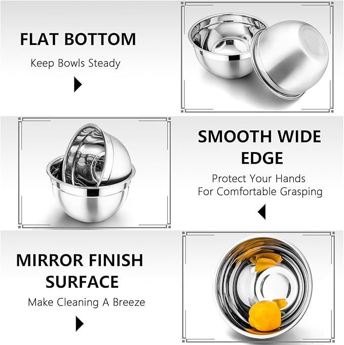 P&P CHEF Red Mixing Bowls with Lids, Stainless Steel Salad Nesting Bowl - Image 3