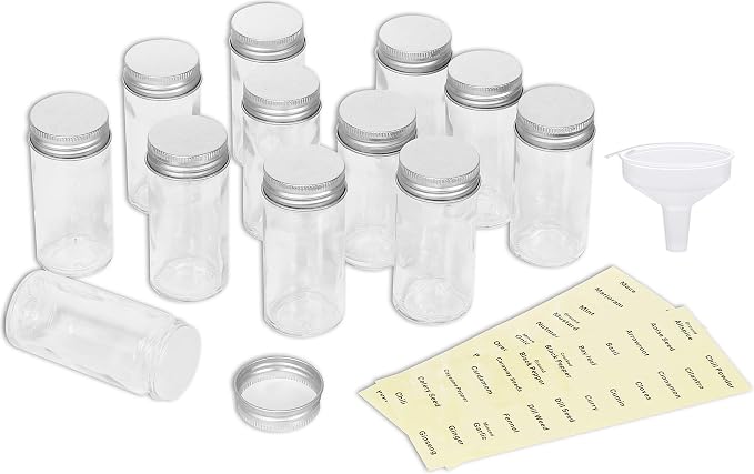 Simple Houseware 12-Pack 3 oz Glass Spice Jars, Round Bottles - Image 3