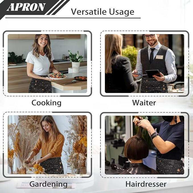 Server Apron with 3 Pockets, Waterproof Oil Waitress Waiter Half Apron - Image 6