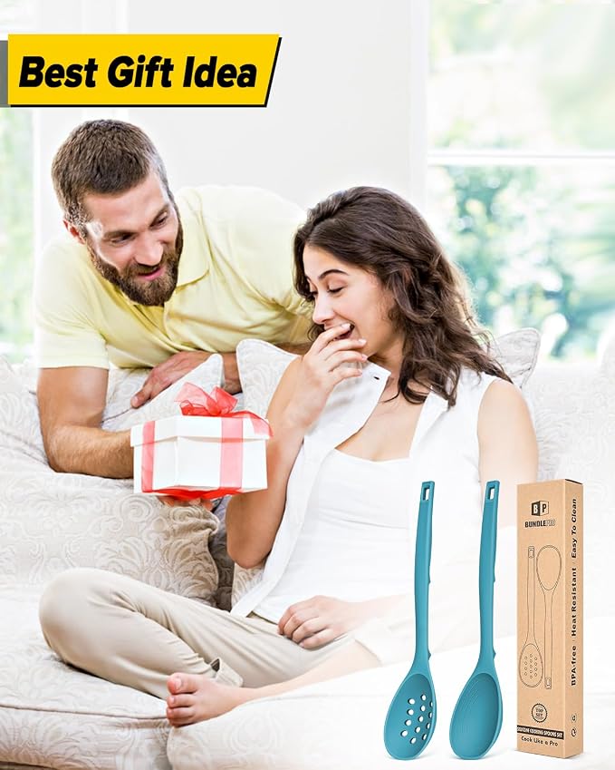 Pack of 2 Silicone Cooking Spoons, Non Stick Solid Kitchen Spoon - Image 7