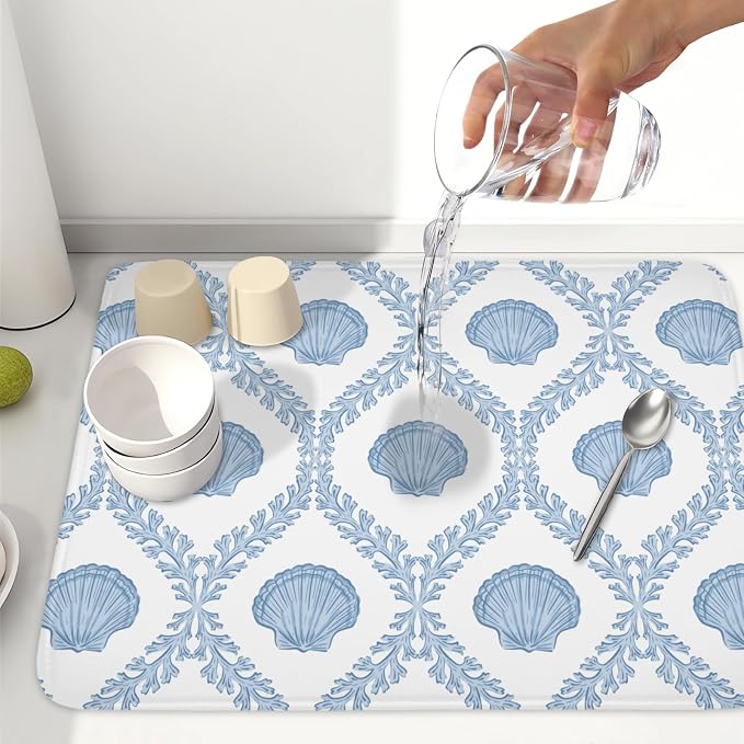 Summer Sea Shell Drying Mat 24x18 Inch, Light Blue Drying Mat - Image 5
