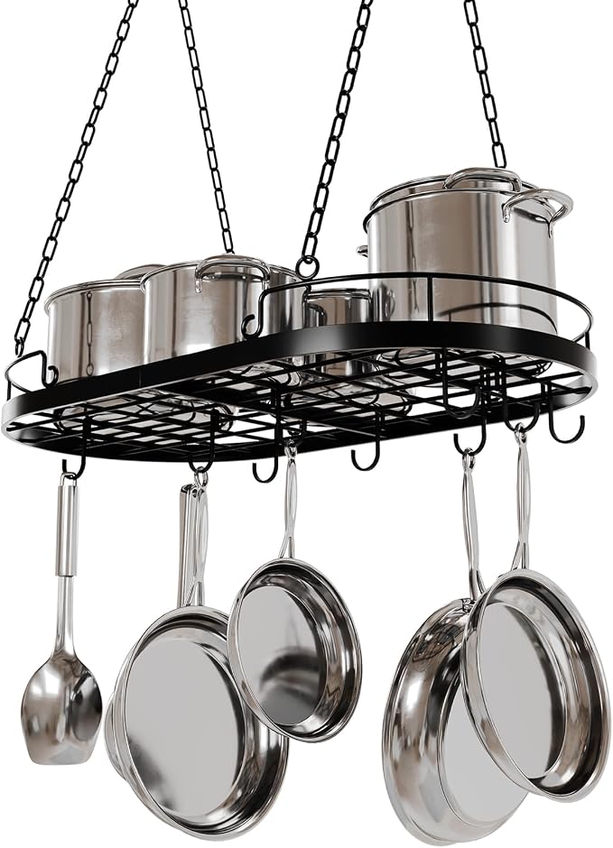 24.4” Metal Pot Rack Hanging, Oval Pan Rack Hanging - Image 7