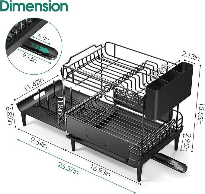 Urackify Dish Drying Rack for Kitchen Counter, Expandable 2 Tier Dish Rack - Image 7
