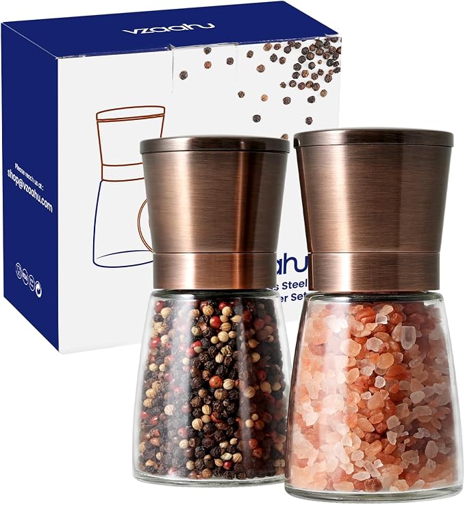Vzaahu Salt and Pepper Copper Grinders, Seasalt Spice Peppermill by vzaahu