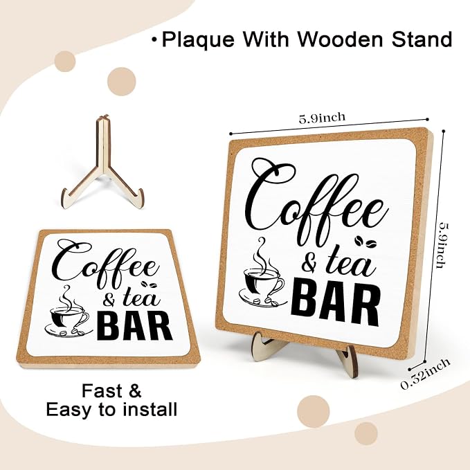 Rustic Coffee & Tea Bar Decor Sign, Funny Wooden Plaque - Image 2