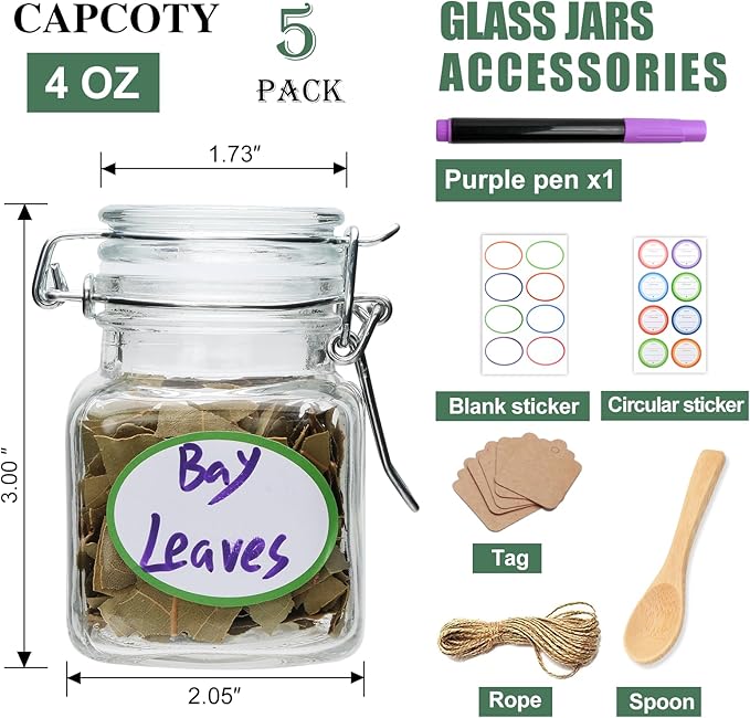 Small Glass Jars with Lids, 4 oz Spice Jars with Labels, Small Glass Containers - Image 2