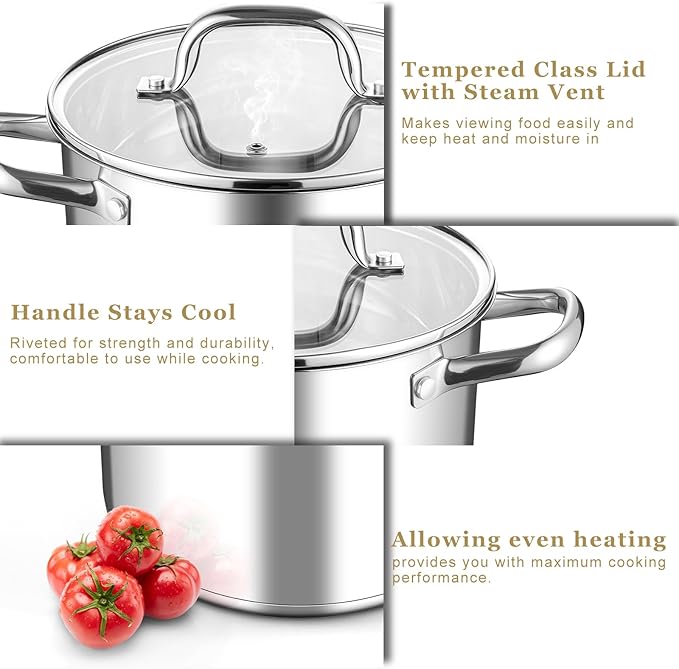 Leonyo 6QT Stock Pot with Lid, Stainless Steel Soup Pasta Pot - Image 6
