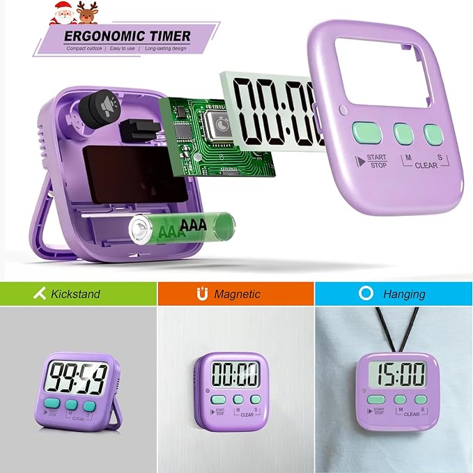 Antonki 2 Pack Digital Timer for Kids, Magnetic Countdown Kitchen Timers for - Image 5