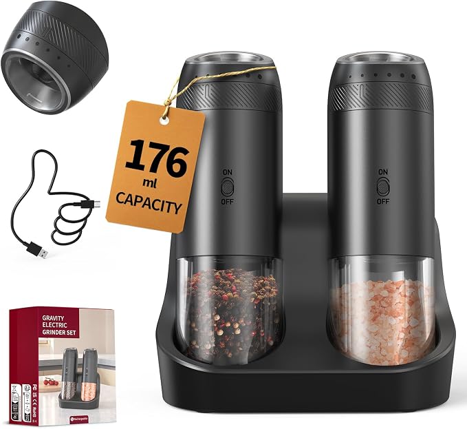CIRCLE JOY Rechargeable Salt and Pepper Grinder Set, Gravity Sensor Electric by CIRCLEJOY
