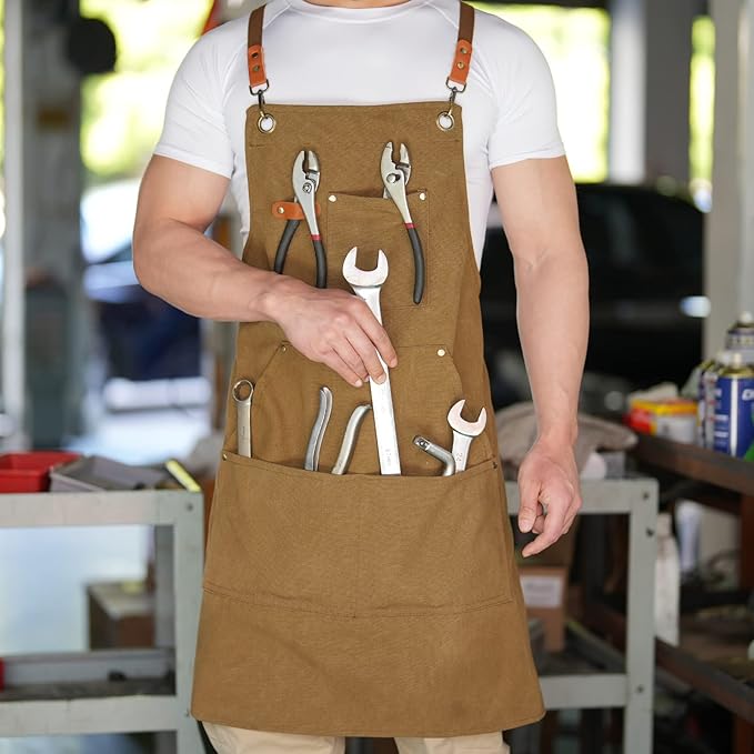 Aoomzoon Canvas Aprons for Men Chef Apron, Work Apron - 16oz Heavy Duty Cross - Image 4