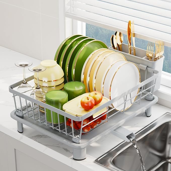 Dish Drainer Rack with Drip Tray, Sink Dish Drainer with Drainage Spout - Image 6