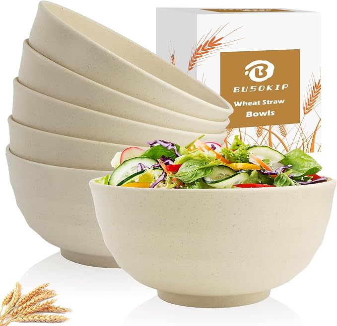 Wheat Straw Bowls 60 OZ Large Salad Bowl Set of 6, Microwave and Dishwasher by BUSOKIP