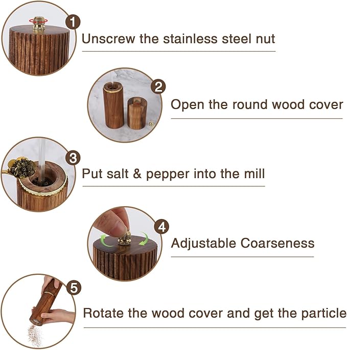 Wooden Pepper Grinder Pepper Mill, Adjustable Coarseness Salt Pepper Grinder - Image 6