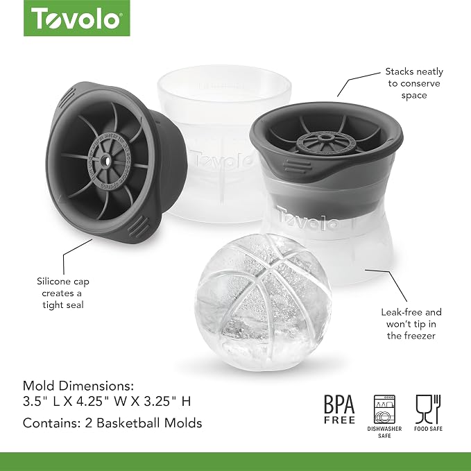 Tovolo Basketball Ice Cube Molds Pack of 2 Large Craft Ice Spheres - Image 6