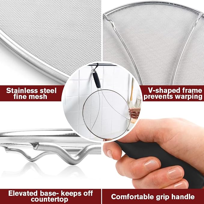 Splatter Screen for Cooking, Perforated Stainless Steel, 13 Inch Stainless - Image 4